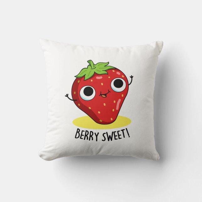 Berry Sweet Funny Strawberry Pun  Throw Pillow (Front)