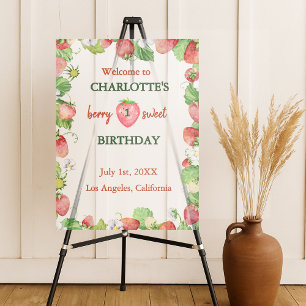 berry sweet genderneutral first birthday welcome acrylic sign