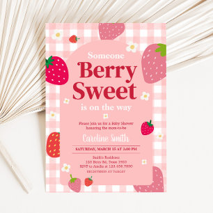 Berry Sweet Gingham Strawberry Baby Shower Invitation