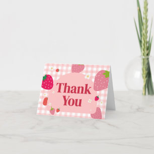 Berry Sweet Gingham Strawberry Baby Shower Letterpress Thank You Card