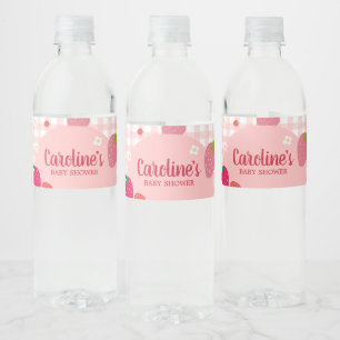 Berry Sweet Gingham Strawberry Baby Shower Water Bottle Label