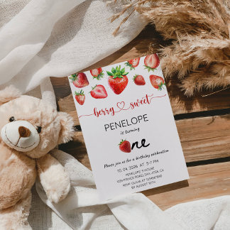 Berry Sweet Girl 1st Birthday Party Invitation