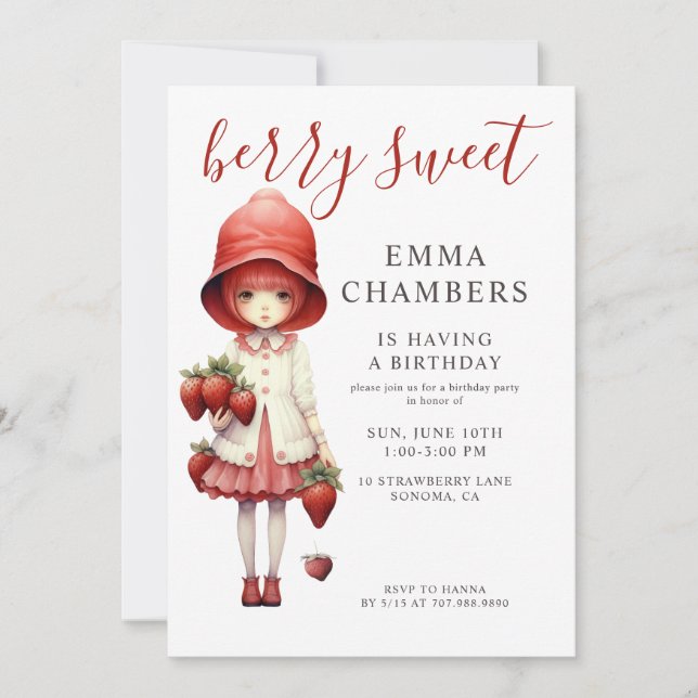 Berry Sweet Girl Birthday Party Invitation (Front)