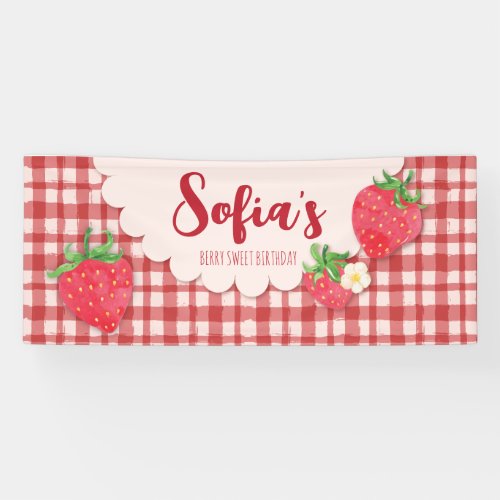 Berry Sweet Girl Birthday Watercolor Backdrop Banner