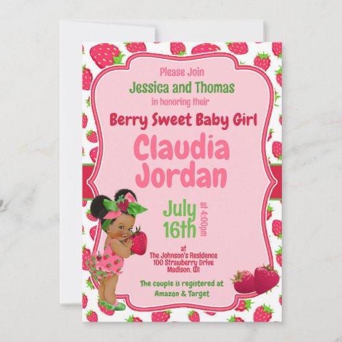 Berry Sweet Girl Strawberry Baby Shower Invitation