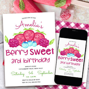 Berry Sweet Girl's 3rd Birthday Invitation