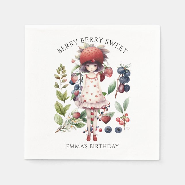 Berry Sweet Girl's Birthday Party Napkins (Front)