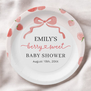 Berry Sweet Girl's Strawberry Baby Shower Paper Plates