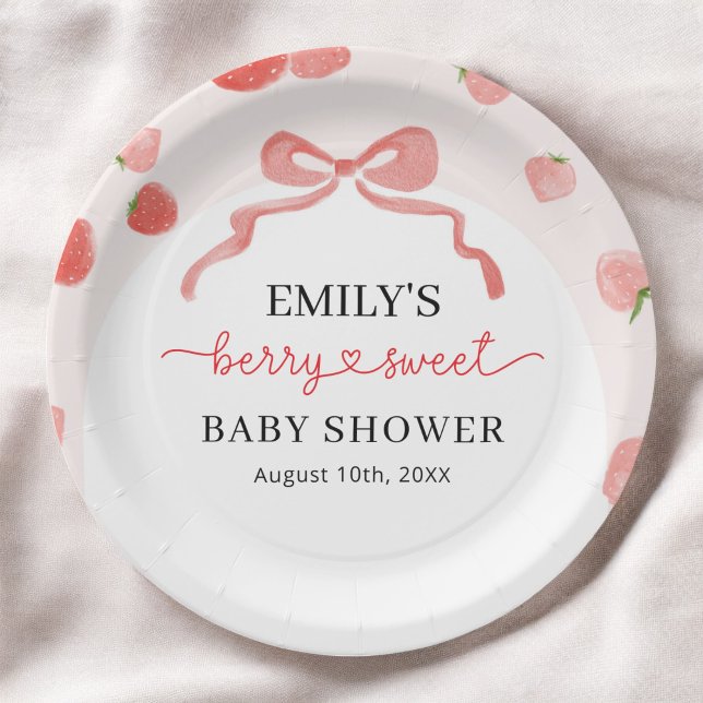 Berry Sweet Girl's Strawberry Baby Shower  Paper Plates (Creator Uploaded)