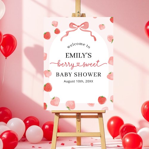 Berry Sweet Girls Strawberry Baby Shower Welcome Foam Board by Pretty Girly Designs