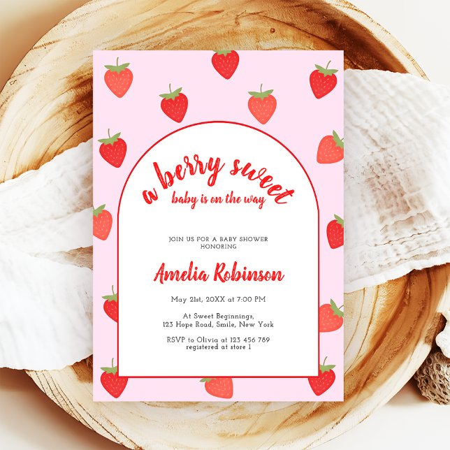 Berry Sweet Girly Strawberry Baby Shower Invitation (Creator Uploaded)