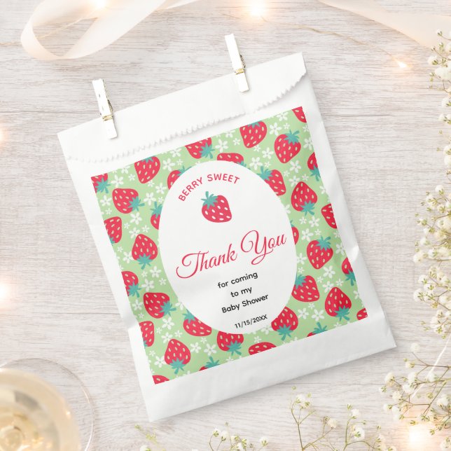 Berry Sweet Green Strawberry Baby Shower Favor Bag (Clipped)