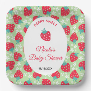 Berry Sweet Green Strawberry Baby Shower Paper Plates
