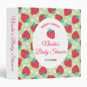 Berry Sweet Green Strawberry Baby Shower  Photo 3 Ring Binder