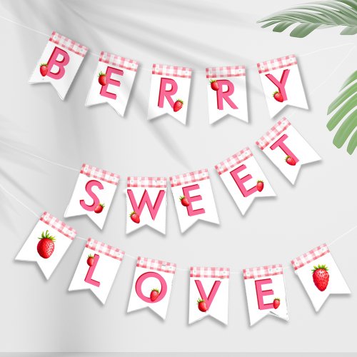 Berry Sweet Love Strawberry Gingham Pink Red Bach Bunting Flags