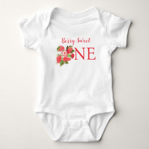 Berry Sweet One Birthday Strawberry Watercolor  Baby Bodysuit