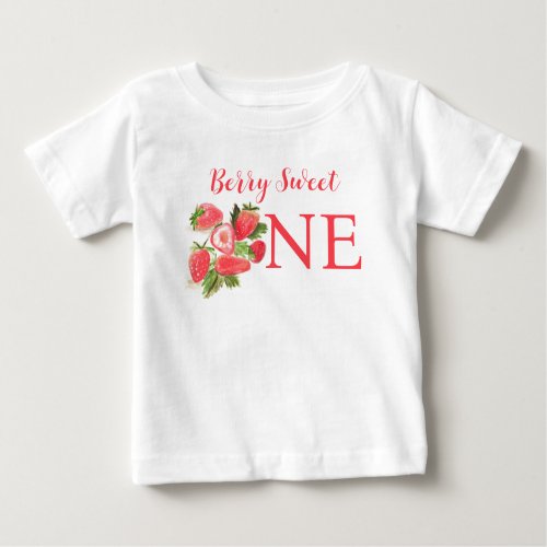 Berry Sweet One Birthday Strawberry Watercolor  Baby T_Shirt