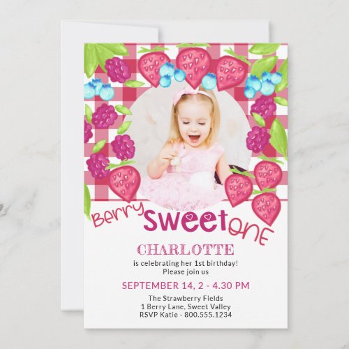 Berry Sweet One Mixed Berries Girls 1st Birthday I Invitation