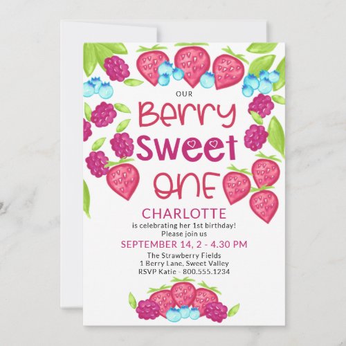 Berry Sweet One Mixed Berries Girls 1st Birthday Invitation