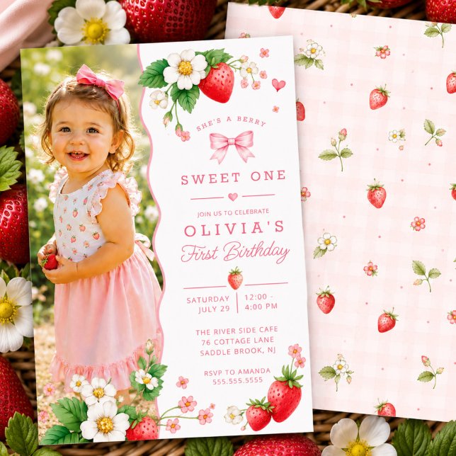 Berry Sweet One Photo Invitation (Creator Uploaded)