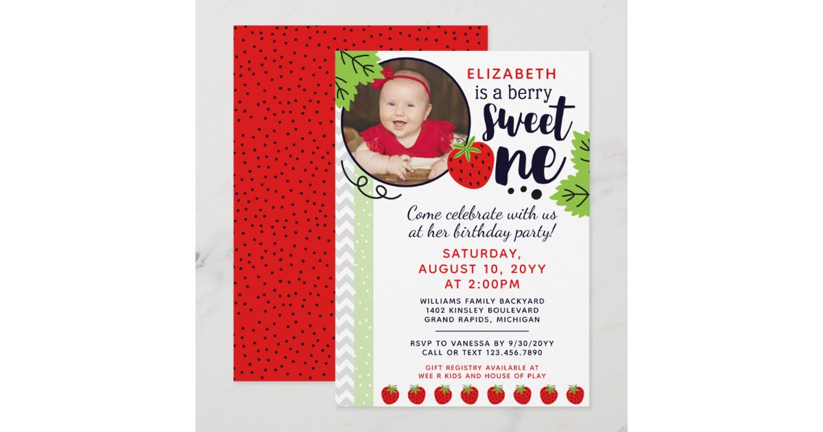 Berry Sweet ONE Strawberry Baby First Birthday Inv Invitation | Zazzle