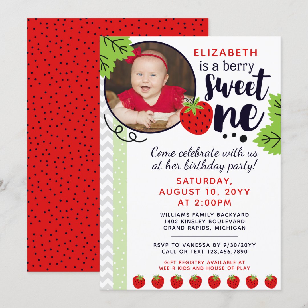 Berry Sweet ONE Strawberry Baby First Birthday Inv Invitation | Zazzle
