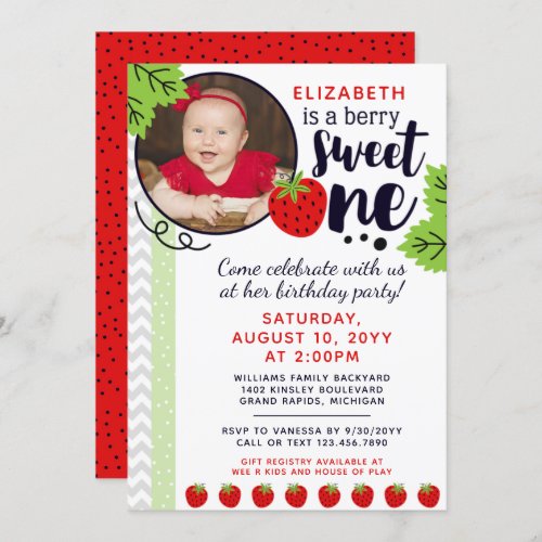 Berry Sweet ONE Strawberry Baby First Birthday Inv Invitation