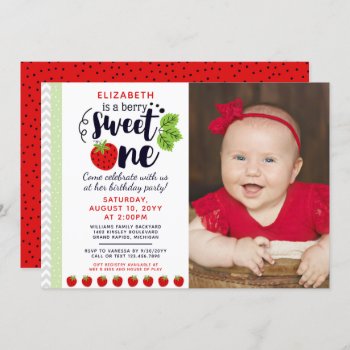 Berry Sweet One Strawberry Baby First Birthday Invitation by CyanSkyCelebrations at Zazzle