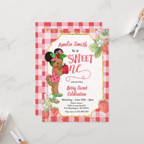 Berry Sweet ONE Strawberry Birthday Girl Party Invitation