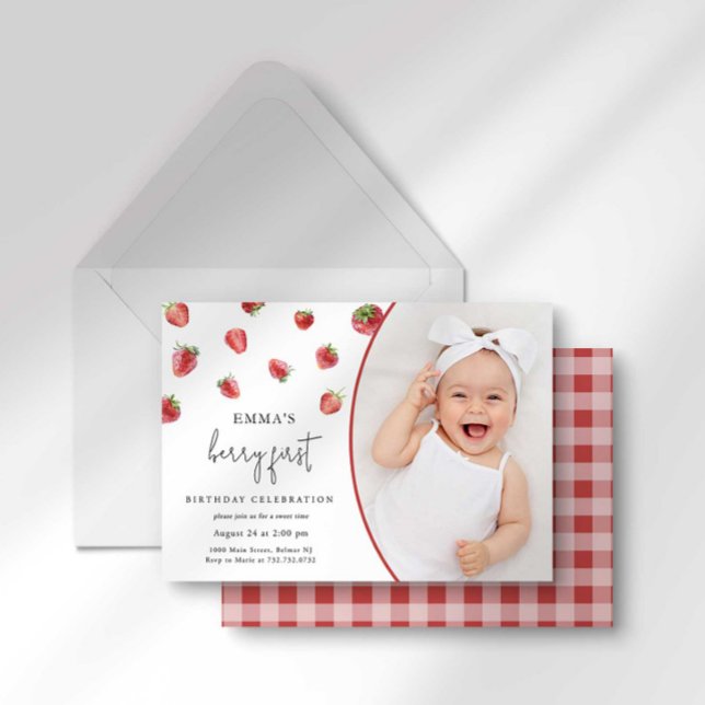 Berry Sweet One Strawberry First Birthday Invitation (Creator Uploaded)