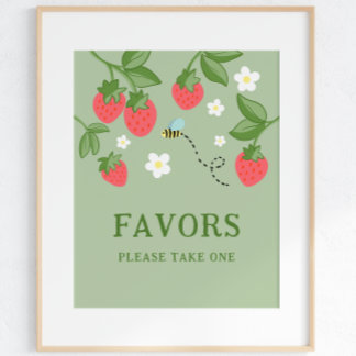 Berry Sweet Party Favor Strawberry Birthday Sign