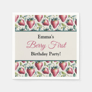 Berry Sweet Pastel Strawberry Name Birthday Napkins