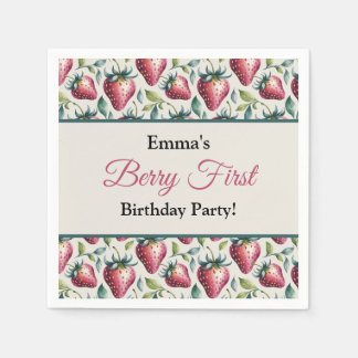 Berry Sweet Pastel Strawberry Name Birthday Napkins