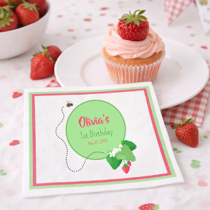 Berry Sweet Personalized Strawberry First Birthday Napkins