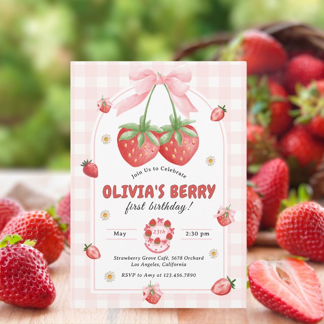 Berry Sweet Pink 1st  Birthday Party Invitation (Creator Uploaded)