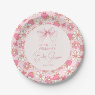 Berry Sweet Pink Bow Baby Girl Shower Paper Plates