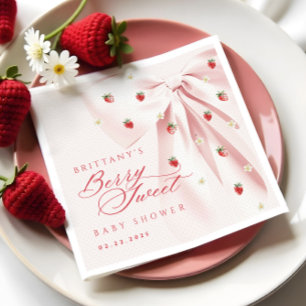Berry Sweet Pink Bow Baby Shower Napkins