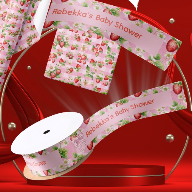 Berry Sweet Pink Bow Gingham Custom Shower Satin Ribbon (Creator Uploaded)
