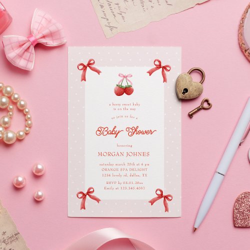Berry Sweet Pink Coquette Baby Shower Invitation