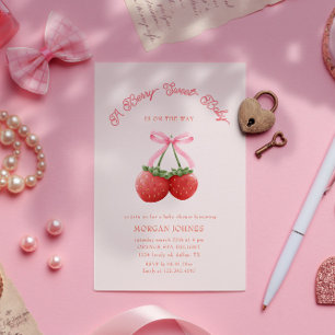Berry Sweet Pink Coquette Baby Shower Invitation
