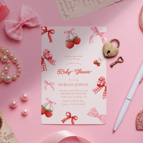 Berry Sweet Pink Coquette Baby Shower Invitation