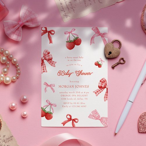 Berry Sweet Pink Coquette Baby Shower Invitation