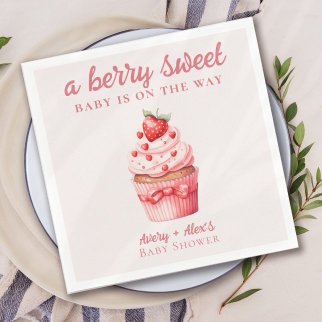 Berry Sweet Pink Cupcake Hearts Baby Shower Napkins (Creator Uploaded)