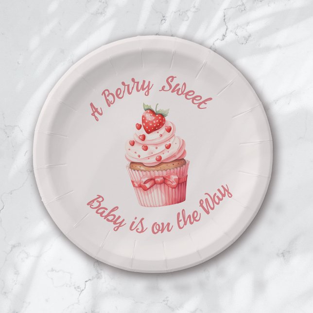 Berry Sweet Pink Cupcake Hearts Baby Shower Paper Plates (Creator Uploaded)