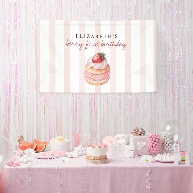 Berry Sweet Pink First Birthday Banner (Party)