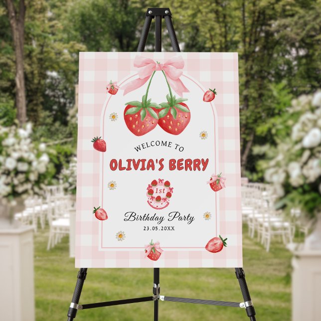 Berry Sweet Pink Gingham 1st Birthday Welcome Sign (Creator Uploaded)