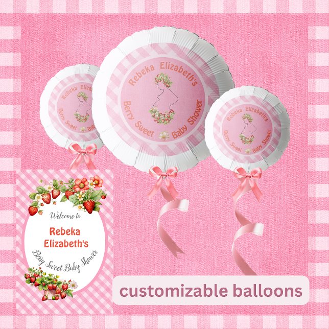 Berry Sweet Pink Gingham Baby Shower Balloon (Creator Uploaded)