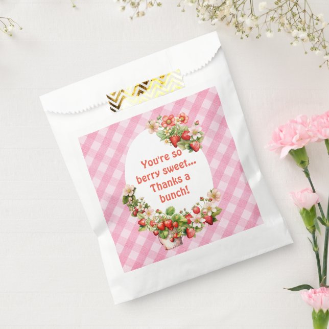 Berry Sweet Pink Gingham Baby Shower Favor Bag (Sealed)