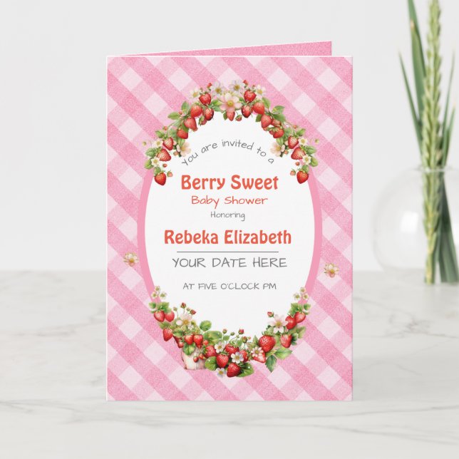 Berry Sweet Pink Gingham Baby Shower Invitation (Front)