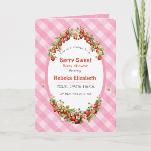 Berry Sweet Pink Gingham Baby Shower Invitation